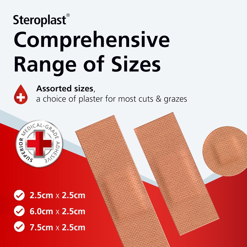 Steroplast Fabric Plasters | 16 Assorted Plasters | Heavy-Weight &