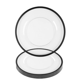 Party Bargains 33 cm. Charger Plates - 8 Pack, Clear Black Rim. Disposable Heavy Duty Plastic Dinner Chargers. Durable Heavy Weight Charger Service Plates. Tableware for Weddings, Formal Events