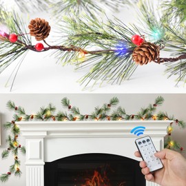 PROWREATH Christmas Smokey Pine Garland,7ft Natural Rustic Christmas Garland with Multicolor Lights and Remote Control, Ideal for Decorating Rooms, Fireplaces, Chandeliers, and Stairs...