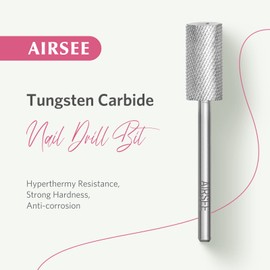 AIRSEE Tungsten Carbide Acrylic Nail Drill Bit Efile Electric File Machine Head Tip for Manicure Polishing Art Remove Gel 3/32" 2 Way Professional Tech Flat Top Cylinder Barrel Fine-F
