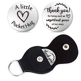 cobee Pocket Hug Token, Encouragement Long Distance Relationship Keepsake Stainless Stell Double Sided Inspirational Pocket Hug Token Gift with Leather Keychains for Family, Friends, Lovers(Style-G)