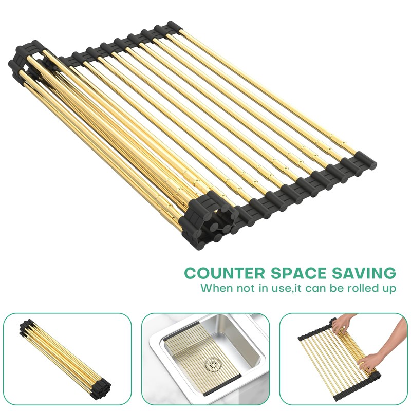 AXIMIXAME Expandable Large Draining Rack, Roll Up Heat-Resistant Dish Drainer