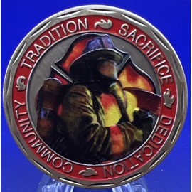 * St Florian Patron of Firefighter Challenge Coin with Fireman Fire Suit On Back