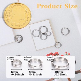 300pcs Split Rings 6/8/10mm Stainless Steel Jump Rings Jewellery Making Small Keyring Rings Double Key Ring Hoop for Crafts Jewelry Making Metal Open Jump Rings Connectors Key Ring Attachment