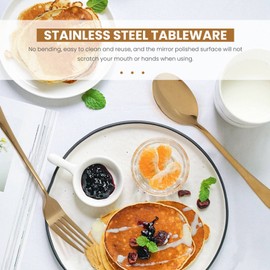 Hopbucan Stainless Steel Flatware Serving Utensils Serving Spoon for Kitchen (Gold,8 Pieces)