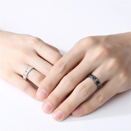 Moonstone Promise Matching Couple Rings for Him and Her Set Silver Plated Black White Angel Devil Wings Adjustable Love Statement Engagement Wrap Finger Ring Comfort Fit Wedding Jewelry