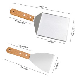 smtfcty Barbecue Spatula Set of 2 with Wooden Handle, Barbecue Utensils BBQ Tool Set Stainless Steel Including Burger Paper, Grill Spatula for Smash Burgers, Plancha Spatula, Teppanyaki Accessories