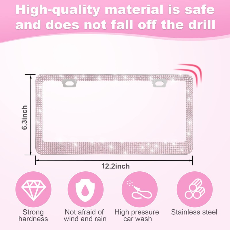 QUANQIUFEI 2 Pack Bling License Plate Frames for Women, Sparkly