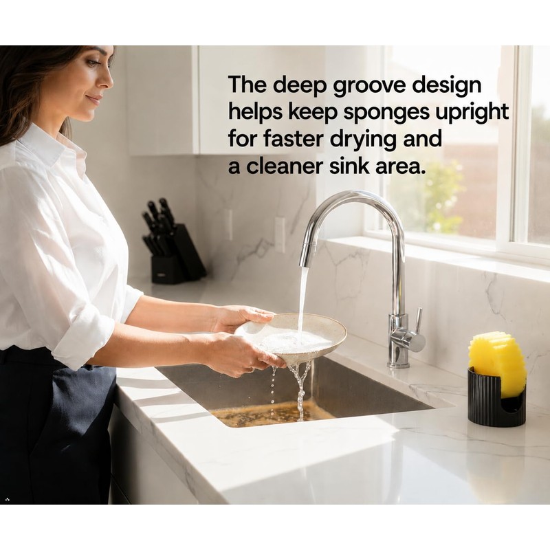 Ceramic Sponge Holder for Kitchen Sink - Dishwasher Safe Porcelain