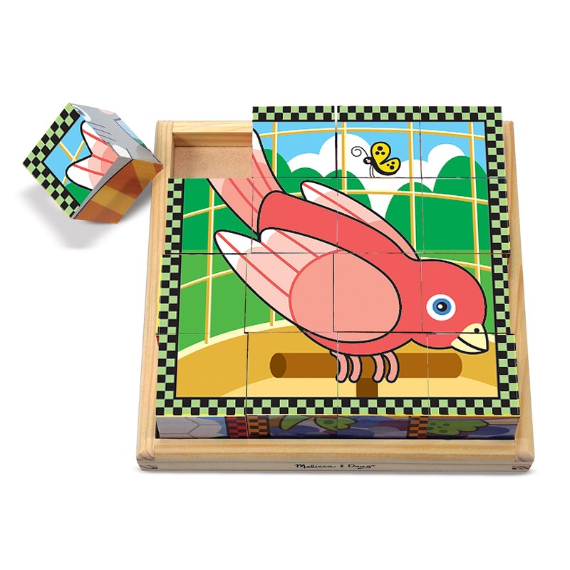 Melissa & Doug Pets Wooden Cube Puzzle With Storage Tray