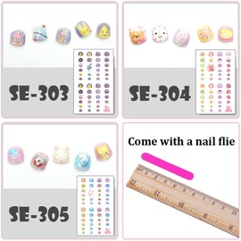 EBANKU 12 Sheets Nail Wraps for Kids with Nail File, Self Adhesive 3D Fruits Moon Crowns Rainbow Ice Cream Animals Lovely Decals Nail Stickers for Kids Girls Holiday Nail Art Decals