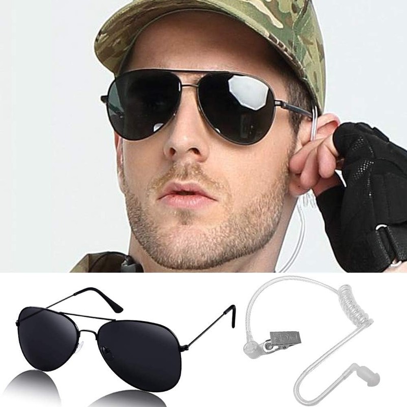 Twdrer 2-Piece Spy Agent Costume Set with Earpiece & Sunglasses,