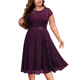 Miusol Women's Plus Size Ruffle Floral Lace Contrast Chiffon Formal Bridesmaid Party A-Line Cocktail Dress