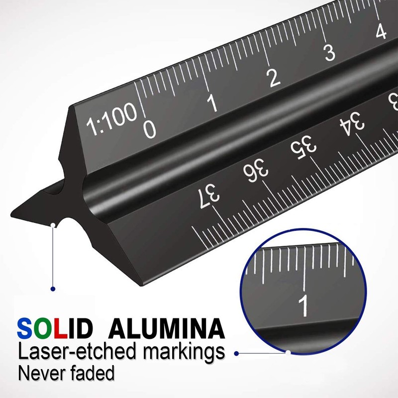 Scale Ruler Architect, 30cm Ruler 12 inch Triangular Architects Scales