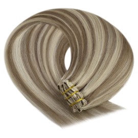 Easyouth Clip in Echthaar Extensions Blond Extension Echthaar Clips Hellbraun Highlighted Platinblond Invisible Clip in Haarverlängerungen Remy Menschenhaar für Frauen 40 cm 7Pcs 120g #P8/60