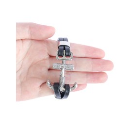 HAQUIL Rope Anchor Black Leather Bracelet for Men (AD)