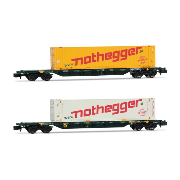 Arnold HN6657 2-unit pack 4-axle container wagons green livery loaded