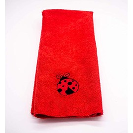Embroidered Ladybug Hand Towel in Red - Plush and Absorbent
