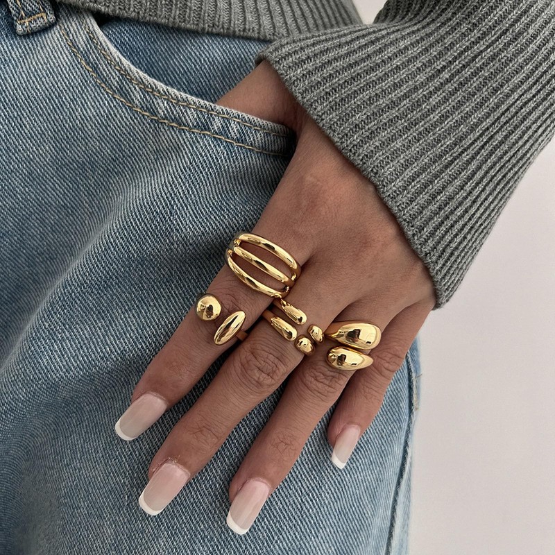 HUASAI Gold Rings Stackable Chunky Statement Jewelry Knuckle Finger Adjustable