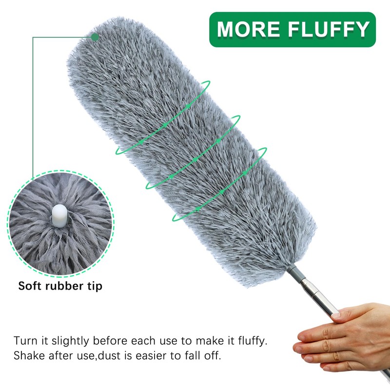 Microfiber Feather Duster with Extendable Pole, 100-inch Extra-Long Dusters Telescoping