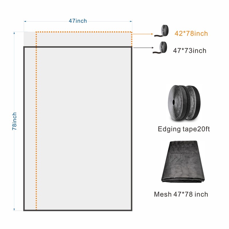 Window Screen with Black Upgraded Hook and Loop Adhesive Edging