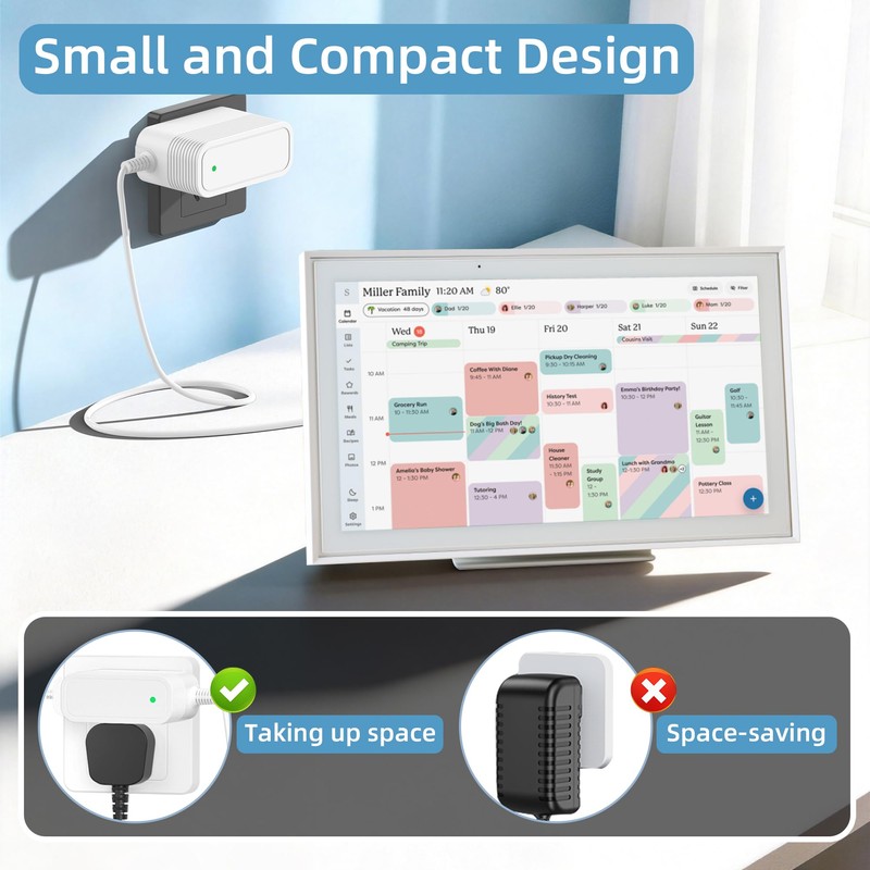 Power Cord Compatible with Skylight Calendar 15 inch, 12V Adapter