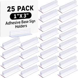 Fulmoon 25 Pcs Sign Holder, Adhesive Base Sign Holders Multiple Uses for Counters, Warehouses, Base Holders with Strong Adhesive (1*3in)