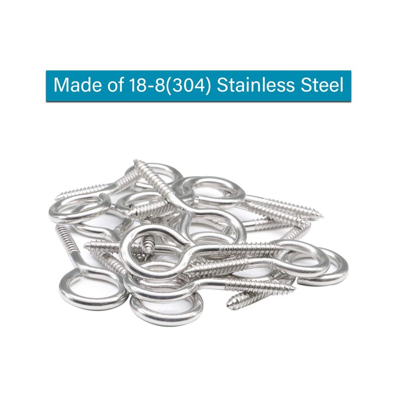 M3 x 1-1/2" Screw Eyes (20pcs) Small Eyelet Screws Lag