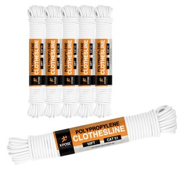 Plastic Clothes Line - White Clothesline Outdoor Weather Resistant - Synthetic Cord for Hanging Drying Clothing & Laundry - Plastic Rope Clothes Line String for Pulley (6, 5/32" x 50FT)