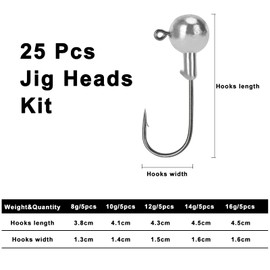 Realure 38pcs/6 Sizes Jig Heads Fishing Hooks Kit Sharp Small Jig Heads Hooks for Soft Lure for Bass Trout Fishing for Freshwater Saltwater Include Plastic Storage Box 2g 3g 4g 6g 8g 10g (38)