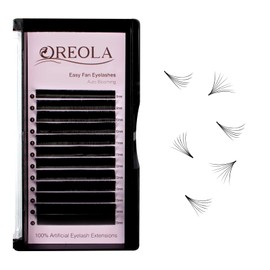 Oreola 0.05C Easy Fan Eyelashes, 8-15 mm Long Simple Fan Eyelashes, Fast Blooming Eyelash Extensions, C Curl Fast Automatic Blooming Volume Eyelash Extensions (0.05C 8-15 mm)