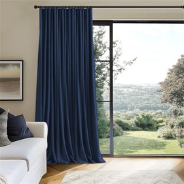 INOVADAY Thermal Sliding Door Curtains 100% Blackout Curtains for Bedroom, Sliding Glass Door Drapes Extra Wide for Patio Linen Textured Farmhouse Window Treatment, Midnight Blue, 1 Panel, W100xL84