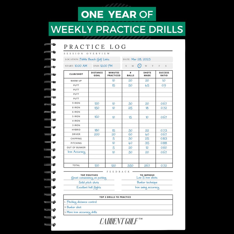 CADDENT GOLF Log Book - Wire-Bound Golf Notebook and Golf