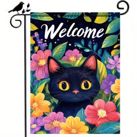 BlissYard Welcome Spring Garden Flag 12x18 InchDouble Sided Hello Spring Black Cat Outdoor Yard Decoration Summer Farmhouse Holiday Yard Flag Floral Design Spring Home Decor Flags