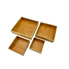 Bam & Boo - 4-Pieces Square Natural Bamboo Desk Drawer Organizer Trays & Storage Bins (Multi Sizes) - for Office, Kitchen, Dresser