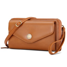 Peacocktion Brown RFID Crossbody Purses for Women, Leather Travel Wallet Womens, Clutch with Phone Pocket Zipper