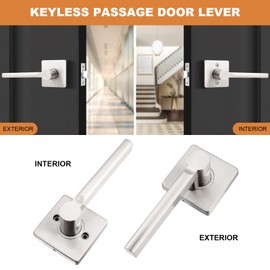 Probrico Square Passage Door Handle Door Handle Interior Heavy Duty Square Reversible Brushed Nickel Door Knobs for Hallway Closet Keyless, Satin Nickel, 10 Pack