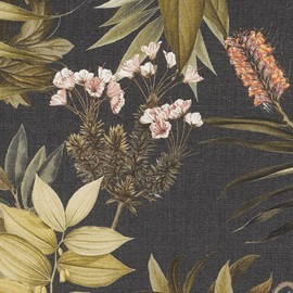 Kt KILOtela - - Fabric Digital Print, Half Panama Organic Cotton, Oeko-Tex Standard 100 - 100 cm Length x 280 cm Width | Botanik Aletta - Black, Green, Brown, Red - 1 Metre
