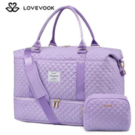 LOVEVOOK Weekender Bag Travel Duffel Bag with Shoe Compartment and Toiletry Bag for Women,Carry on Overnight Bag:_Purple_M