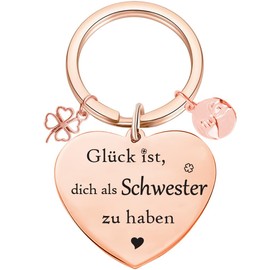 Tecreo Sister Gifts, Sister Heart Keyring, Best Sister in the World, Sister Gifts for Birthday, Graduation Gifts for Sister, Rose Gold, Rose-Gold