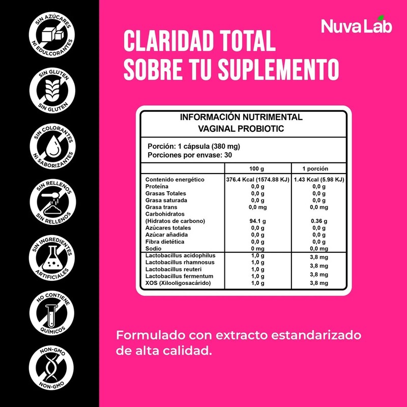 Probiótico Vaginal NuvaLab con Prebióticos y XOS para Salud Íntima