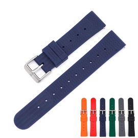 22mm Rubber Band For Seiko Prospex SKX Divers Watches, Replacement Watch Band With Buckle For Seiko Diver’s Watches Waffle Rubber Watch Strap - Multiple Colors (Blue)