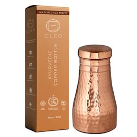 Cleo Luxe Copper Bedside Carafe for Ayurvedic Benefits with Lid, 1L - Water Pitcher for Sports and Yoga
