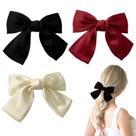 YCLFHOO 3Pcs Bow Hair Clip,Hair Bows for Women,Bowknot Hairpin French Hair Clips,Hair Bows Barrettes Solid Color for Women Girls-Black,Milky White,Red