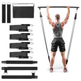 Belle Vous Pilates Bar Kit with 4 Resistance Bands - Pilates Fitness Equipment for Home Gym Workout, Yoga, Stretching & Full Body Training - 3-Section Exercise Stick Set for Men & Women