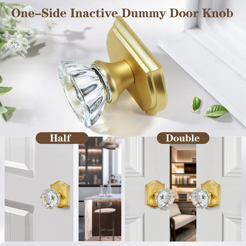 CLCTK 4 Pack Crystal Glass Dummy Door Knob, Single Side