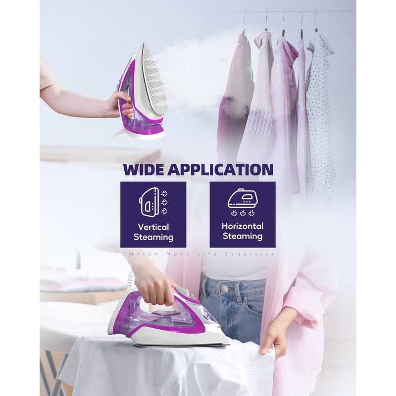 OMAIGA Steam Iron for Clothes, 1750W with Rapid Heating Ceramic