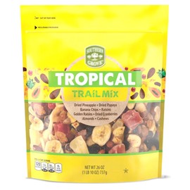 Tropical Southern Grove Trail Mix: Dried Pineapple, Papayas, Golden Raisins, Cranberries, Almonds, Cashew Nuts, Banana Chips, 26oz Jumbo Bag