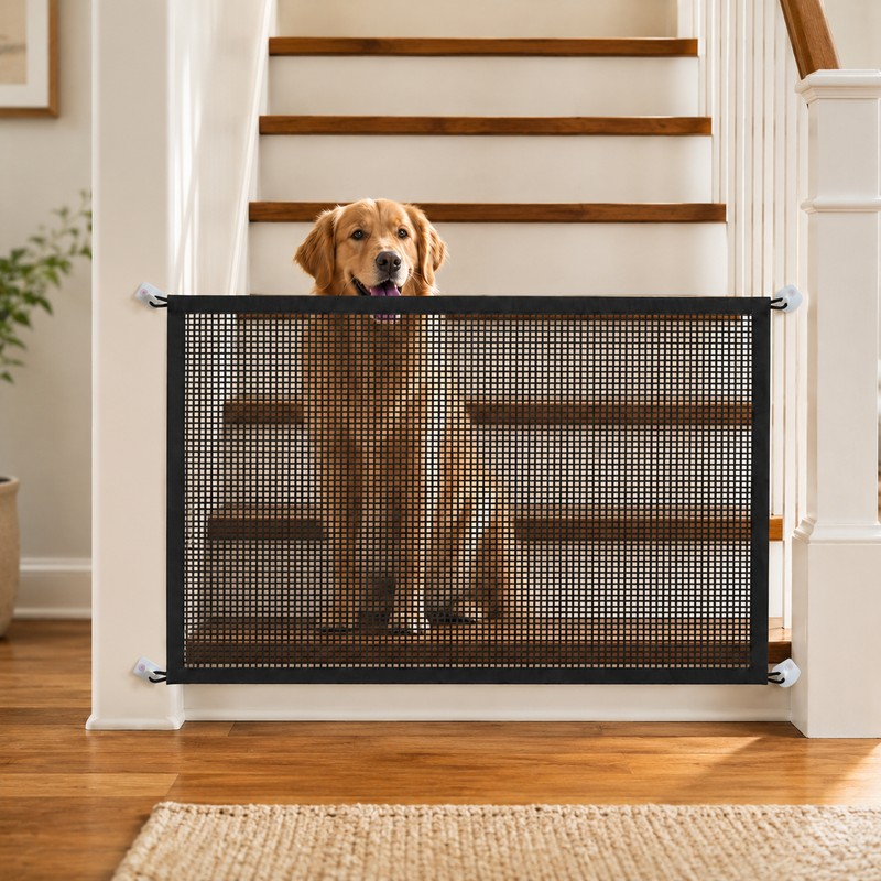 Pet Barrier Gate for Dogs – Foldable Breathable Mesh Fence