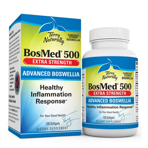 Terry Naturally BosMed 500 - 500 mg Boswellia, 120 Softgels - Clinically Studied Boswellia Supplement, Supports Healthy Inflammation Response - Non-GMO, Gluten-Free - 120 Servings